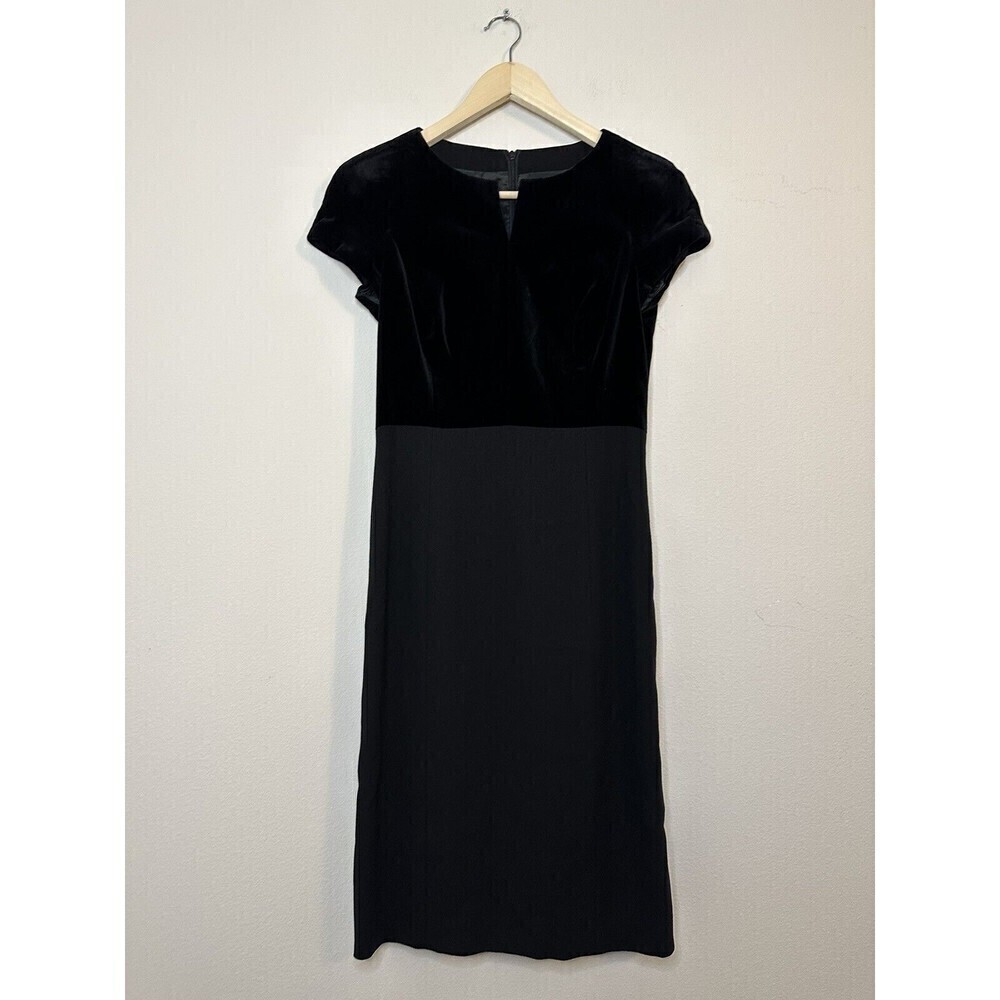 RENA LANGE black 100% virgin wool Velvet Top sheath dress Size 36